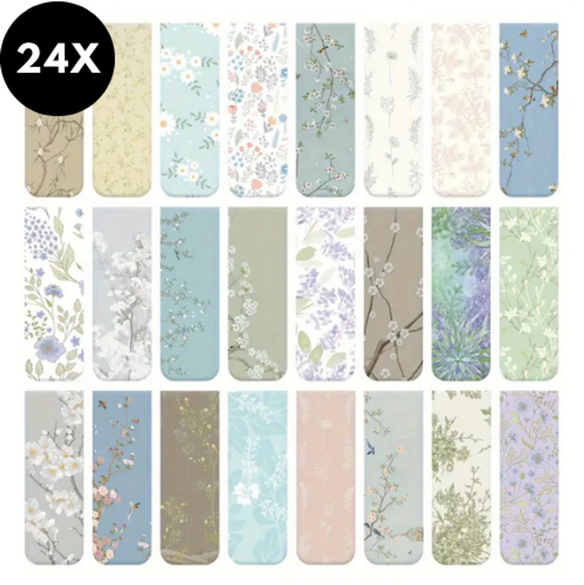 Magnetische boekenleggers met pastel bloemen - 24 stuks