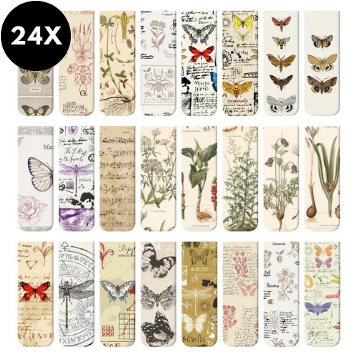 Magnetische boekenleggers met vlinders en planten - 24 stuks
