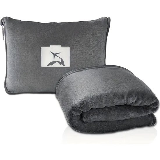 Reiskussen met deken - Set - Opbergtas - Comfortabel - Grijs