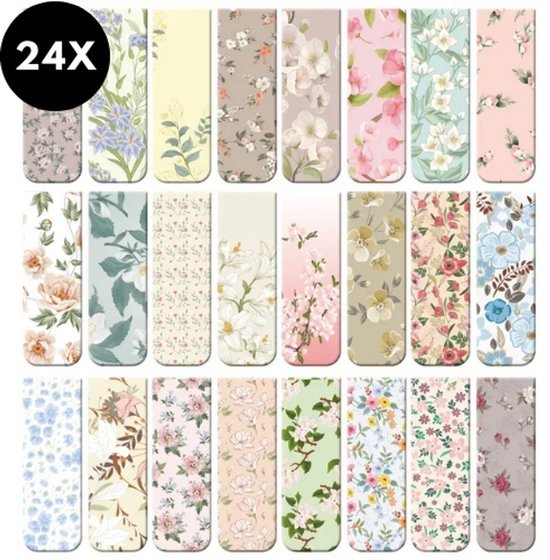 Magnetische boekenleggers met bloemen - 24 stuks 1 Magnetische boekenleggers met bloemen - 24 stuks