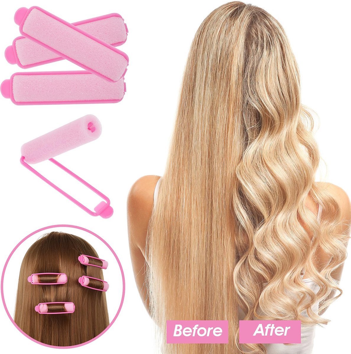Haarrollers zonder hitte voor krullen - Haarkrullers met kam en spiegel (20 stuks) 2 Haarrollers met kam en spiegel - Krullen zonder hitte (20 stuks) - Met bevestigingsklem
