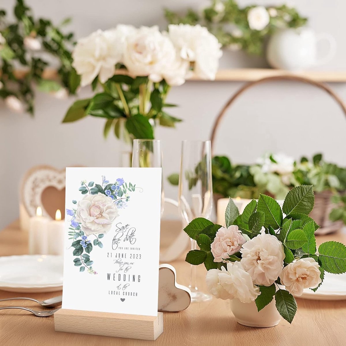 Houten kaartenhouders voor kaarten, foto's en menu's - Set van 10