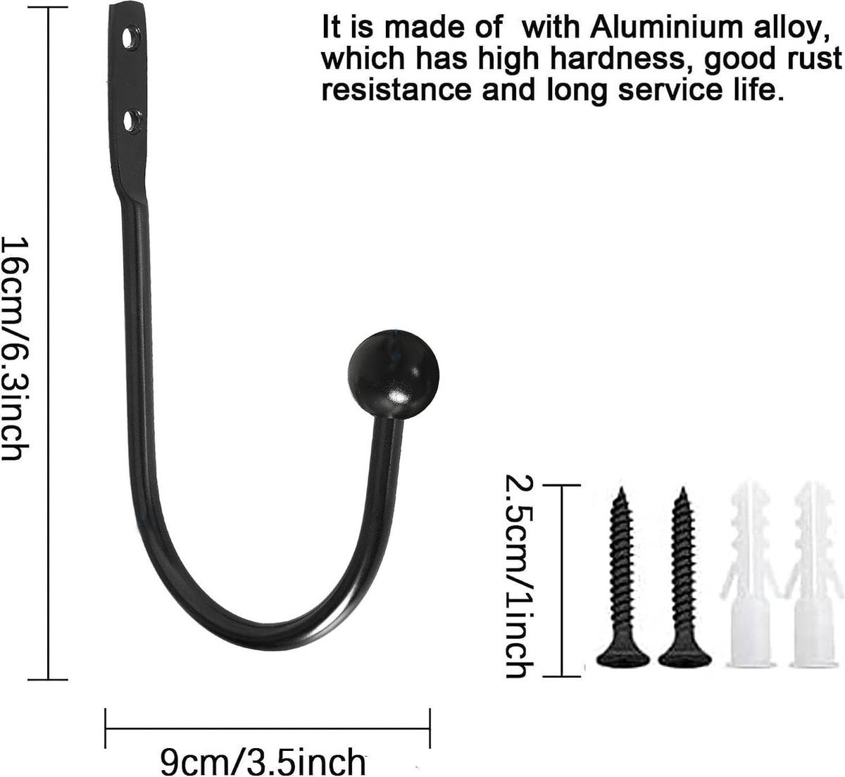 Metalen gordijnhouders - Zwart - 2 stuks 6 Metalen gordijnhouders - Zwart - 2 stuks - Afmetingen en inhoud