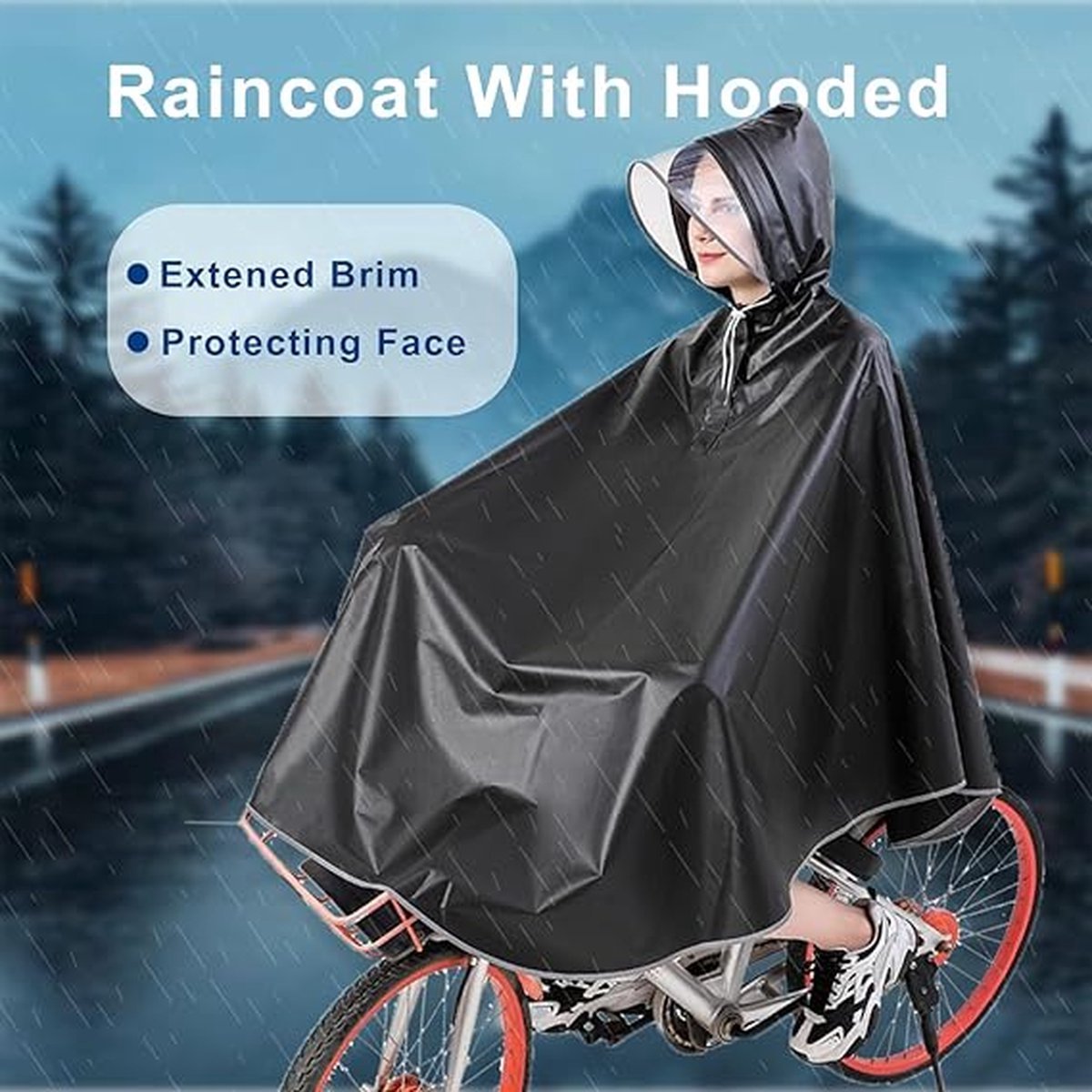 Regenponcho - Fiets regenjas capuchon - 100% Waterdicht - Fietsponcho