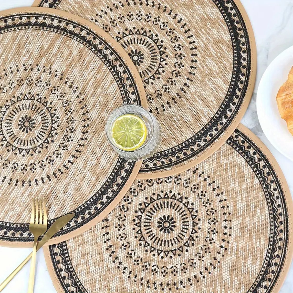 Ronde placemats boho - Onderleggers Ibiza stijl - Set van 4