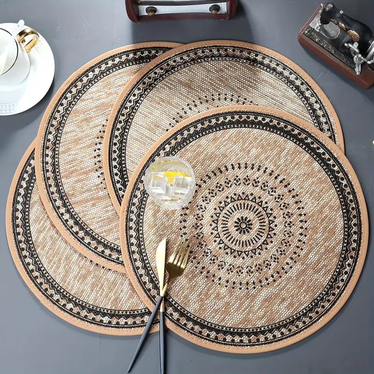Ronde placemats boho - Onderleggers Ibiza stijl - Set van 4