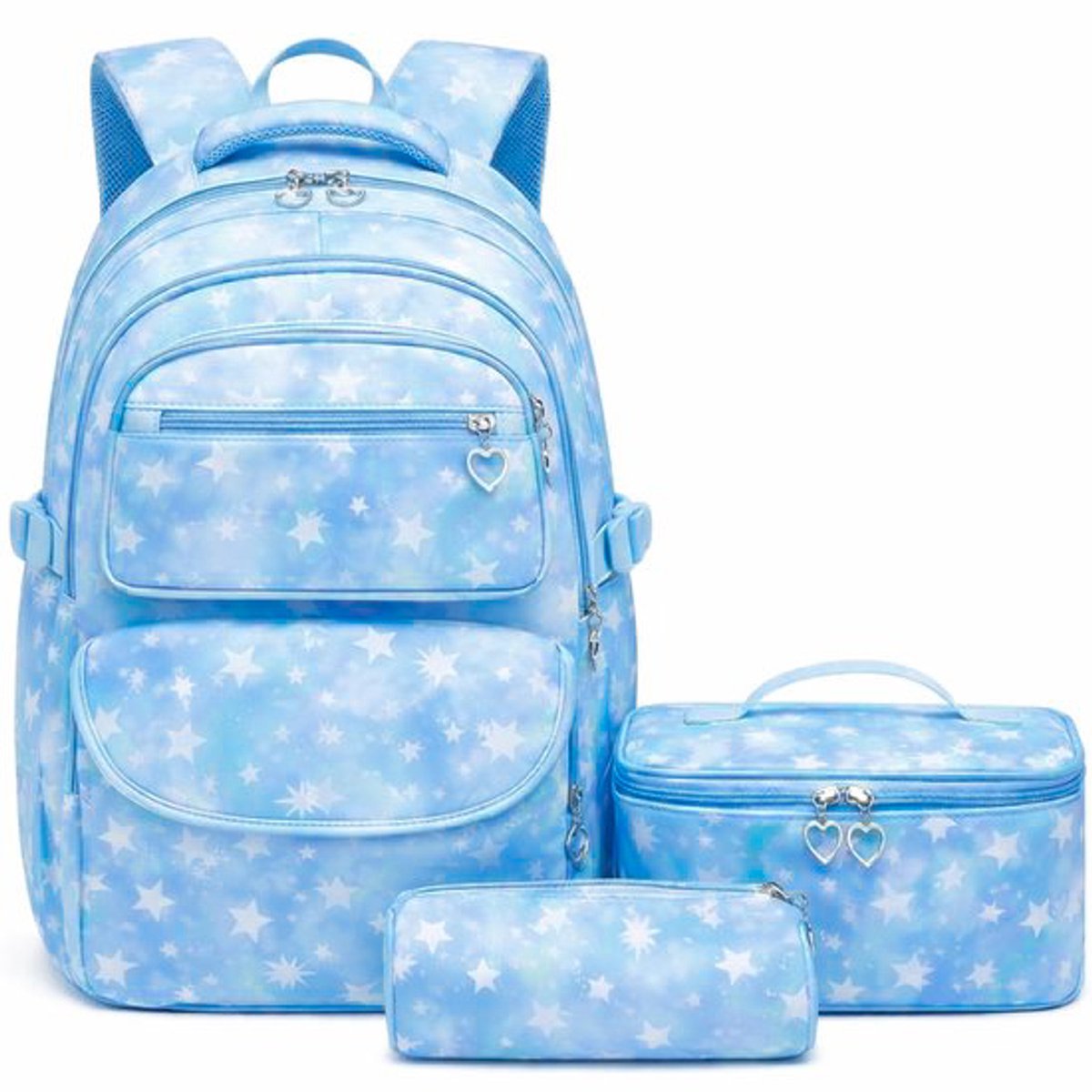 Rugzak - 3-delige set - Lunchtas en Etui - Sterrenprint - Blauw