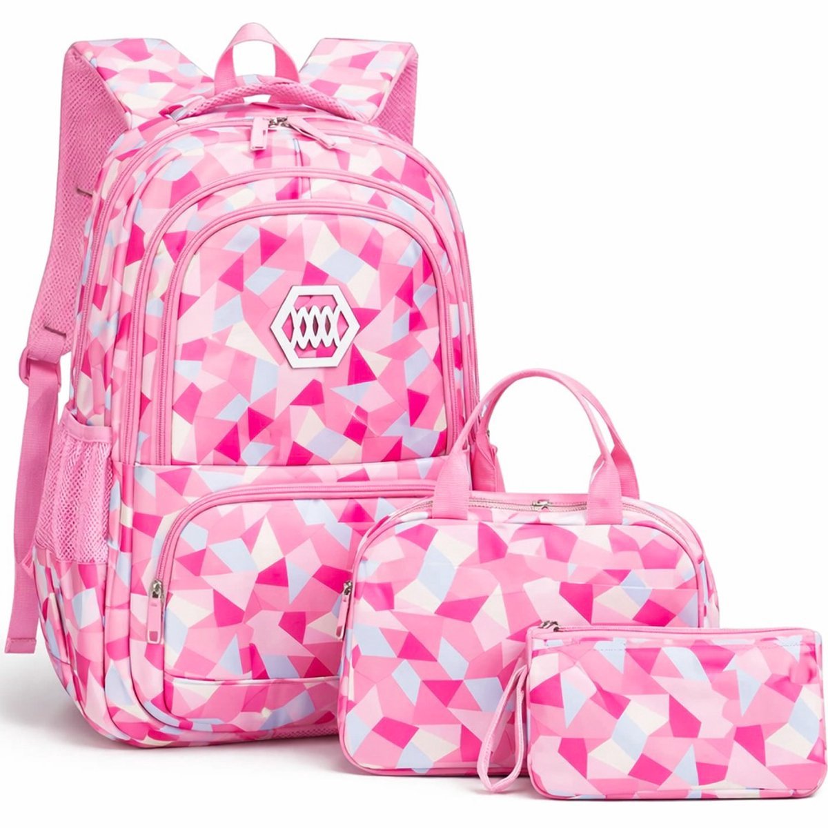 Rugzak met lunchtas en etui - Roze - Schooltassen set