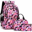 Rugzak met lunchtas en etui - Roze/zwart - Schooltassen set
