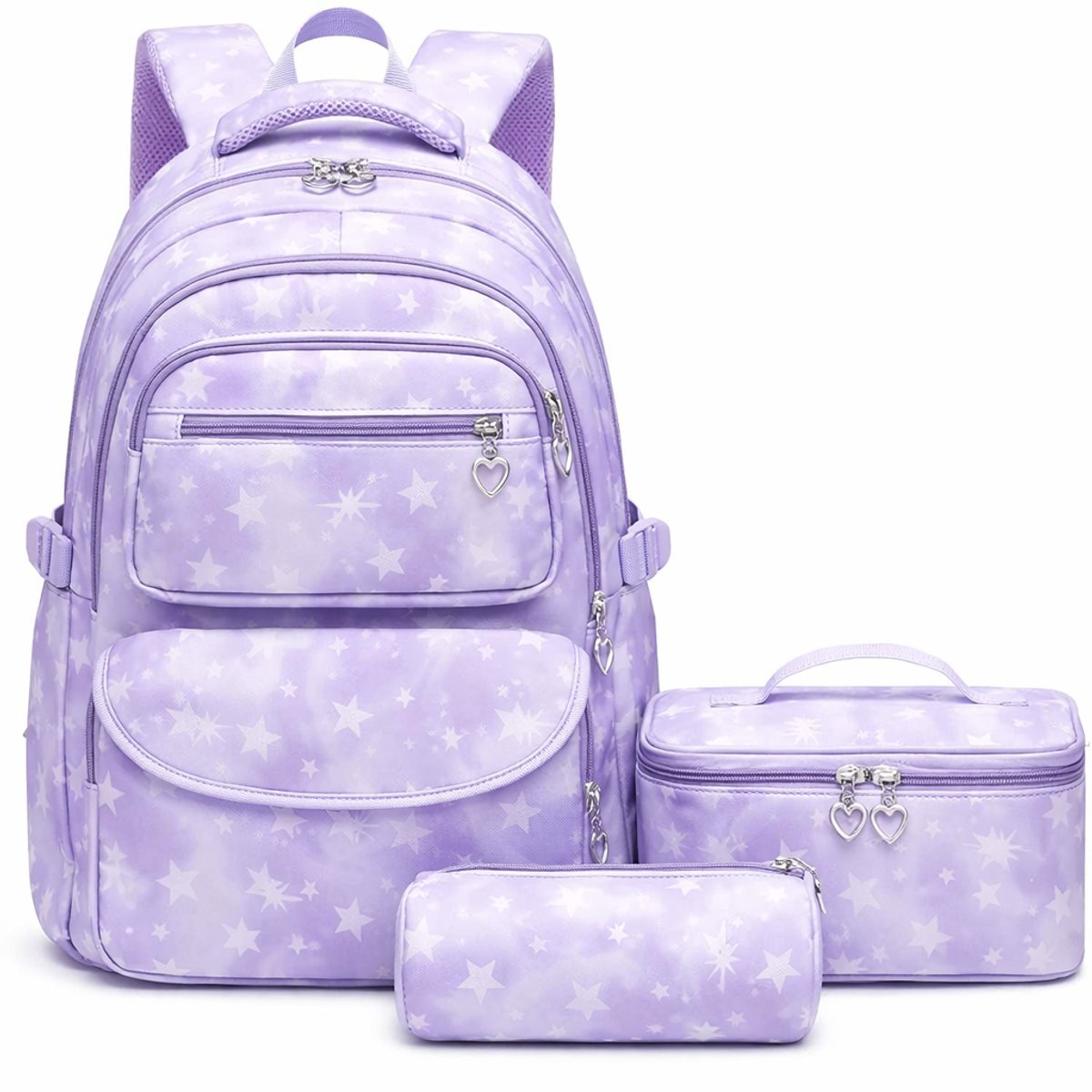Rugzakset met sterren - Complete set - Rugtas - Lunchtas - Etui - Paars