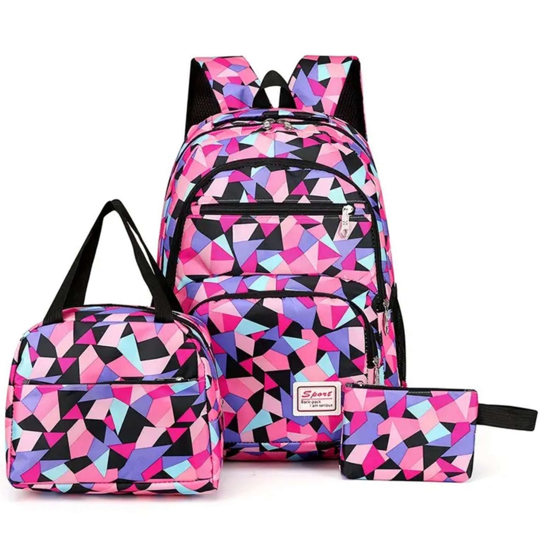 Schooltas 3-delige set - Met lunchtas en Etui - Paars/roze 1 Schooltas 3-delige set - Met lunchtas en Etui - Paars/roze