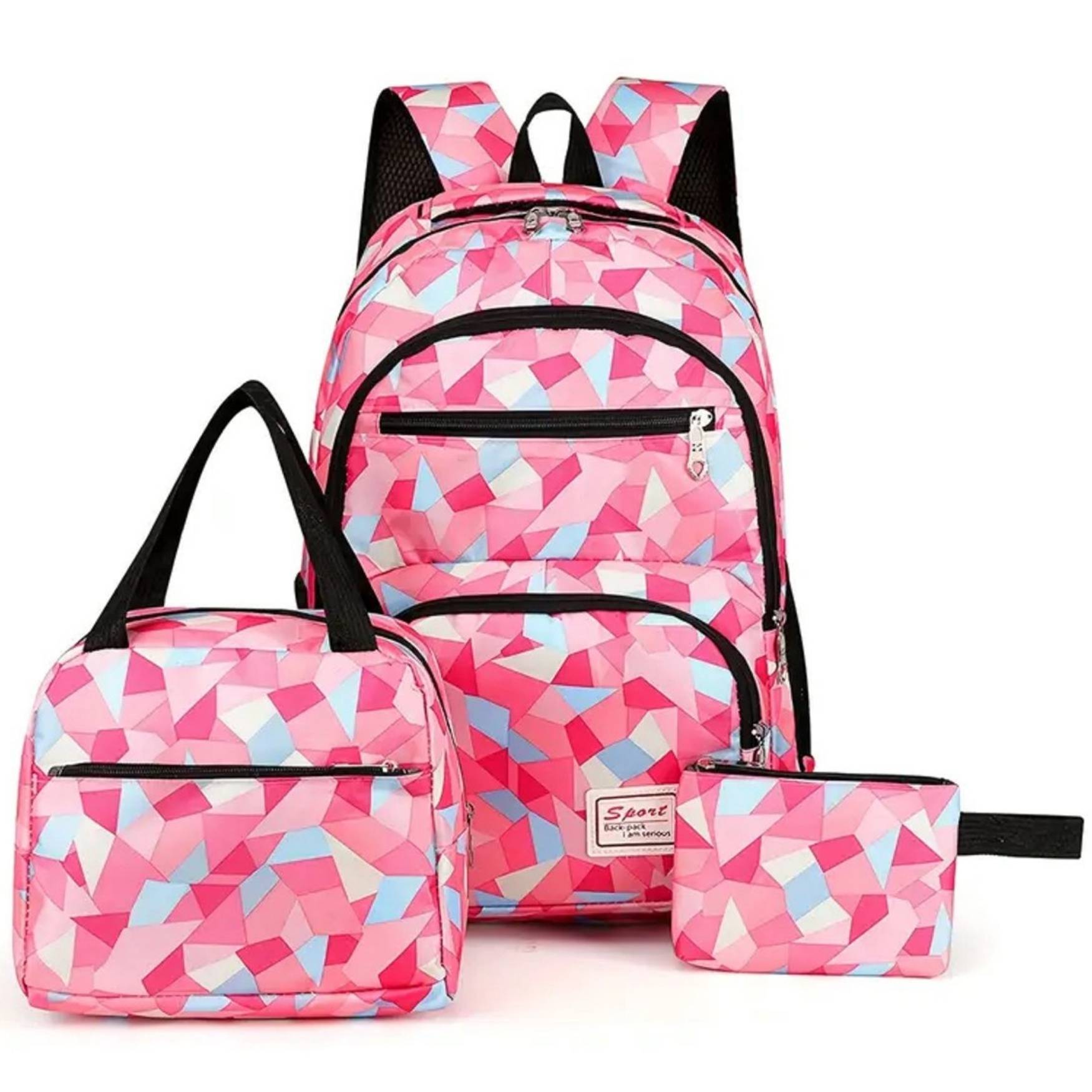 Rugzak 3-delige set - Met lunchtas en Etui - Roze/rood 1 Rugzak 3-delige set - Met lunchtas en Etui - Roze/rood