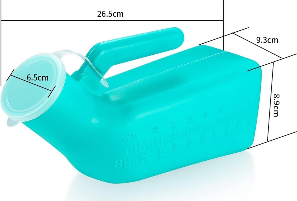 Urinefles voor mannen - Urinaal met handvat en dop - Groen - 2 stuks 7 Urinefles voor mannen - Urinaal met handvat en dop - Groen - Set van 2 - Afmetingen