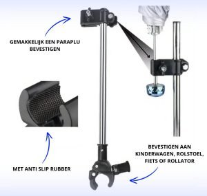 Parapluhouder voor rollator, rolstoel, kinderwagen - Verstelbaar