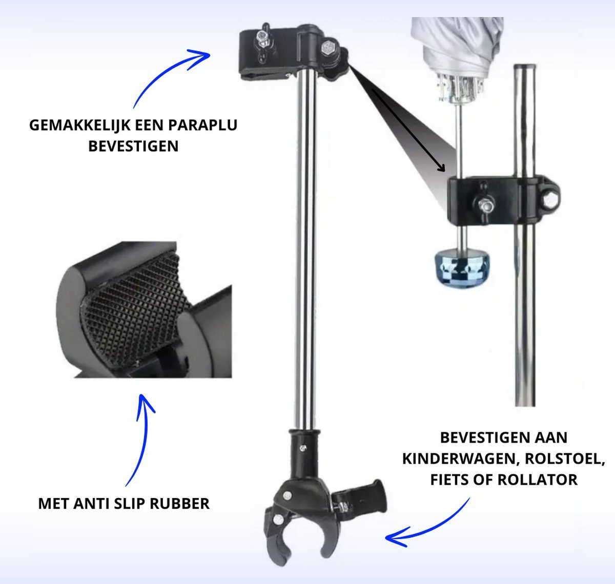 Parapluhouder voor rollator, rolstoel, kinderwagen - Verstelbaar 2 Verstelbare parapluhouder - Voor kinderwagen, rolstoel, rollator, fiets - Verstelbaar