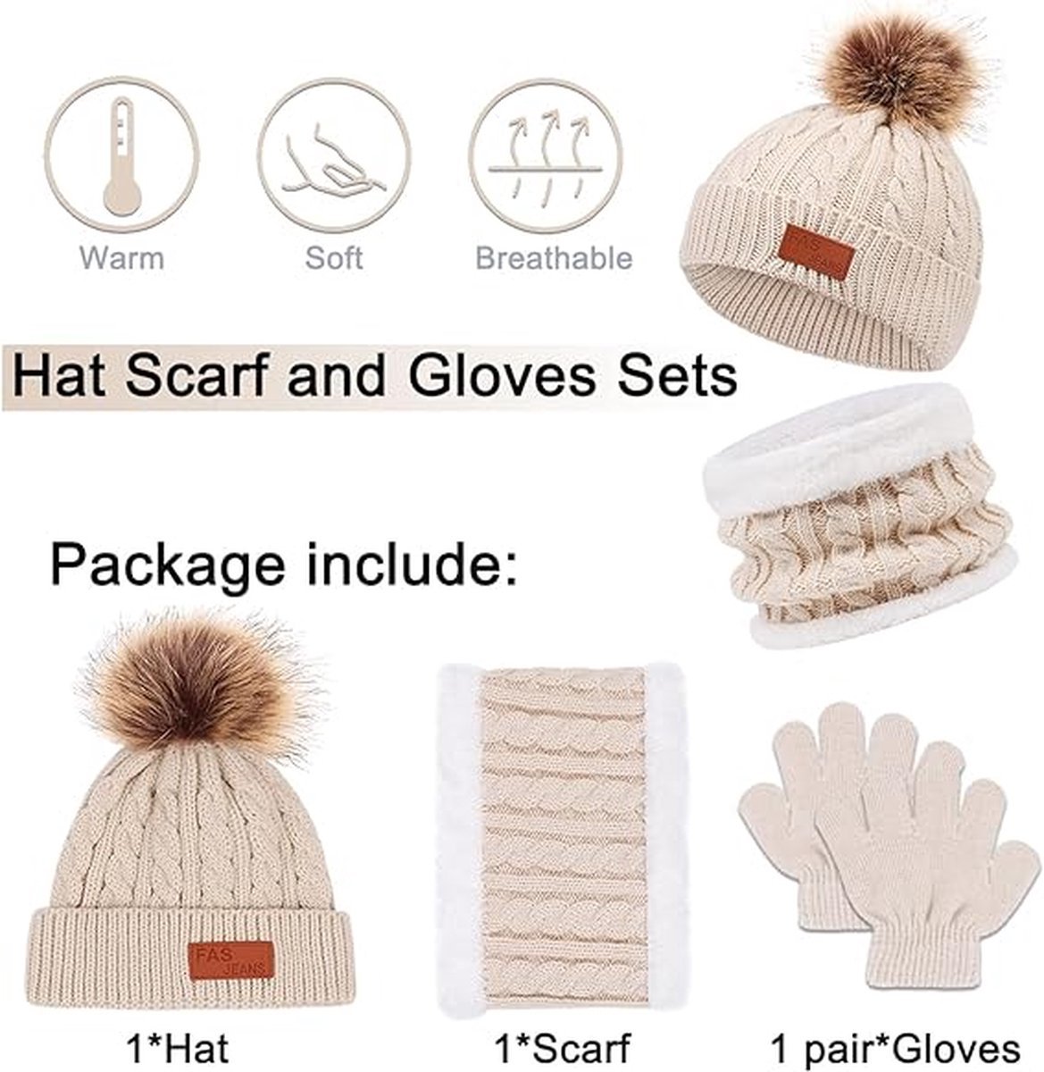Winterset kinderen - Muts, handschoenen, sjaal - 3-6 jaar 3 Winter set voor kinderen - Muts, handschoenen, sjaal - Warme set