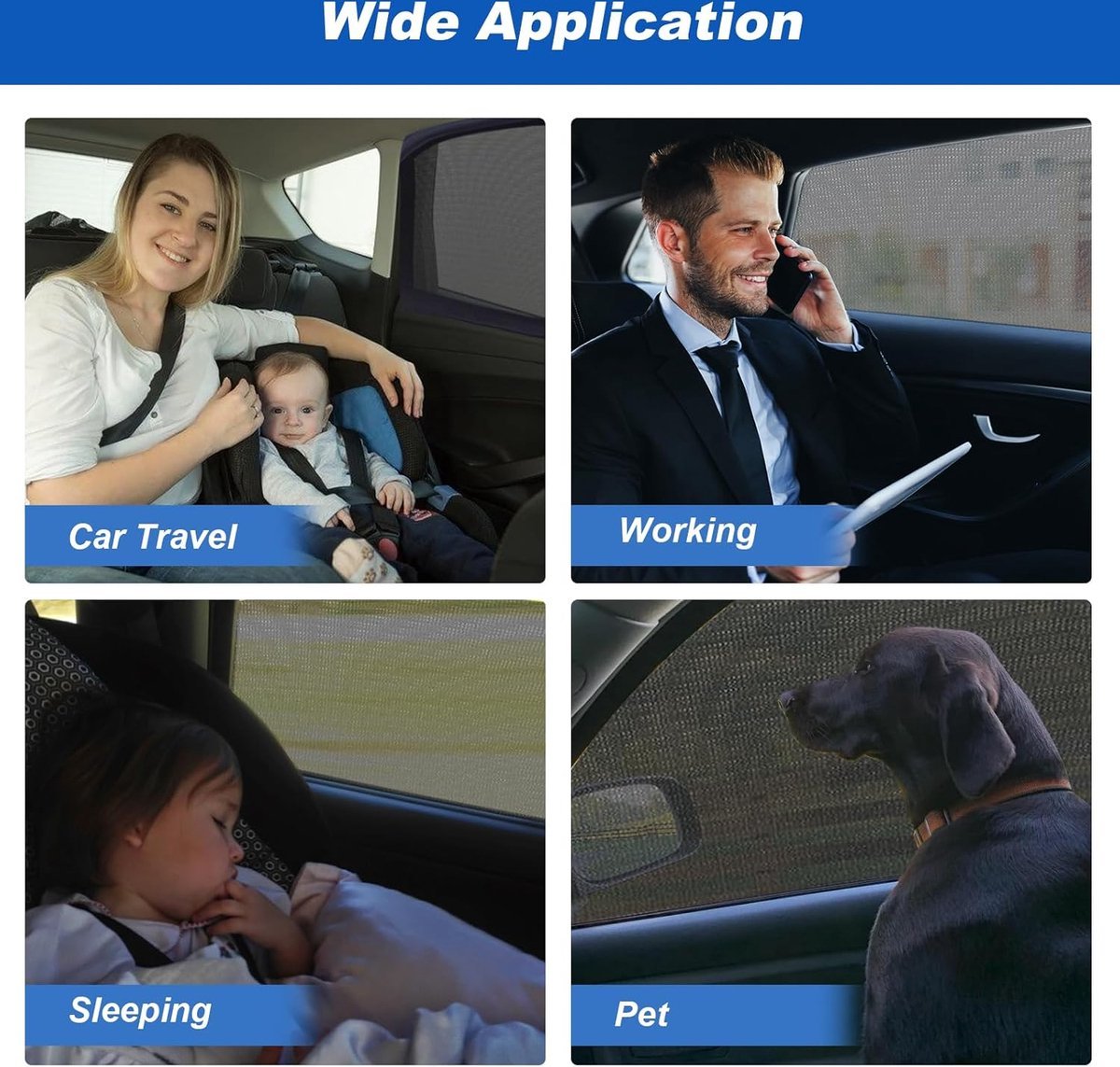 Zonnescherm auto - Zonwering autoraam - Set van 2 5 Zonnescherm auto - Zonwering autoraam - Set van 2 - Voor kinderen, volwassenen en huisdieren