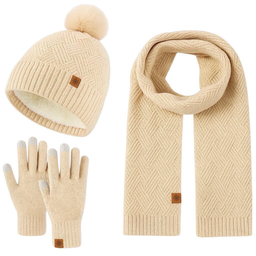 Winterset voor dames - Met pompom - Beige-creme