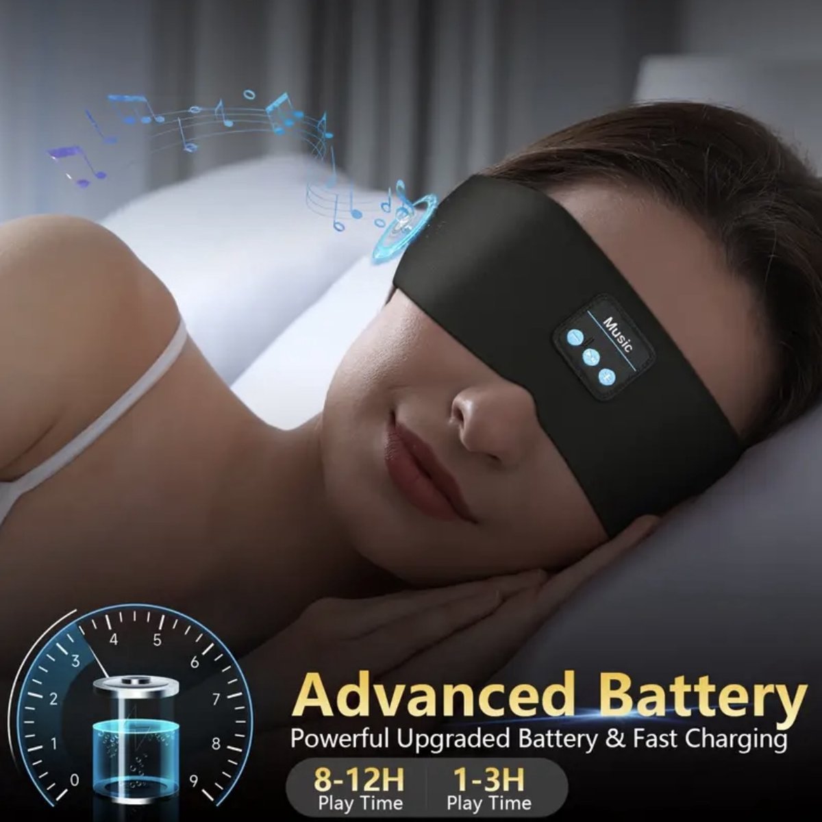 Bluetooth slaapmasker met muziek - 100% verduisterend
