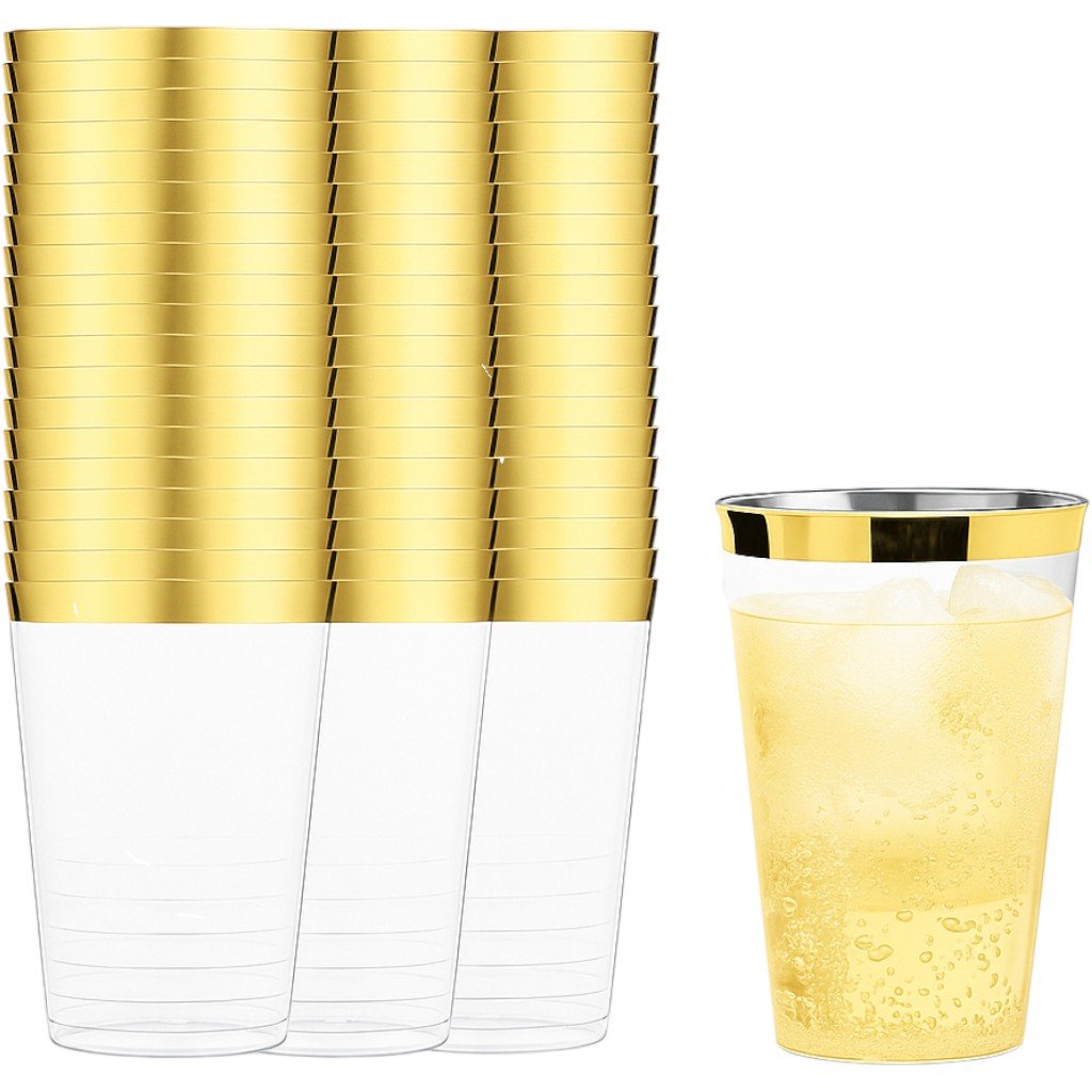 Plastic bekers goud - Drinkbekers met gouden rand - Herbruikbaar (50 stuks)