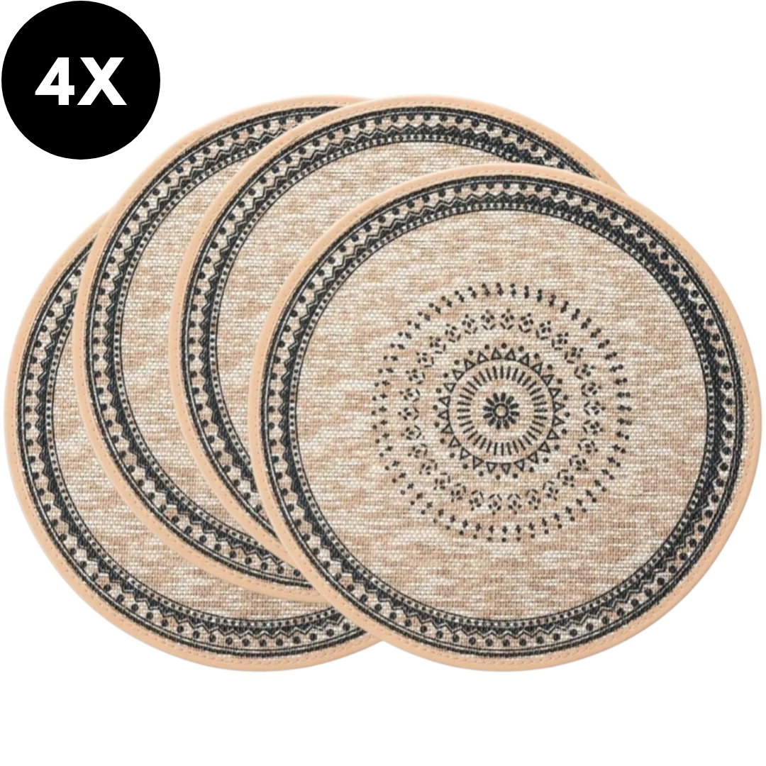 Ronde placemats - 4 stuks - Boho Ibiza stijl - Beige/bruin