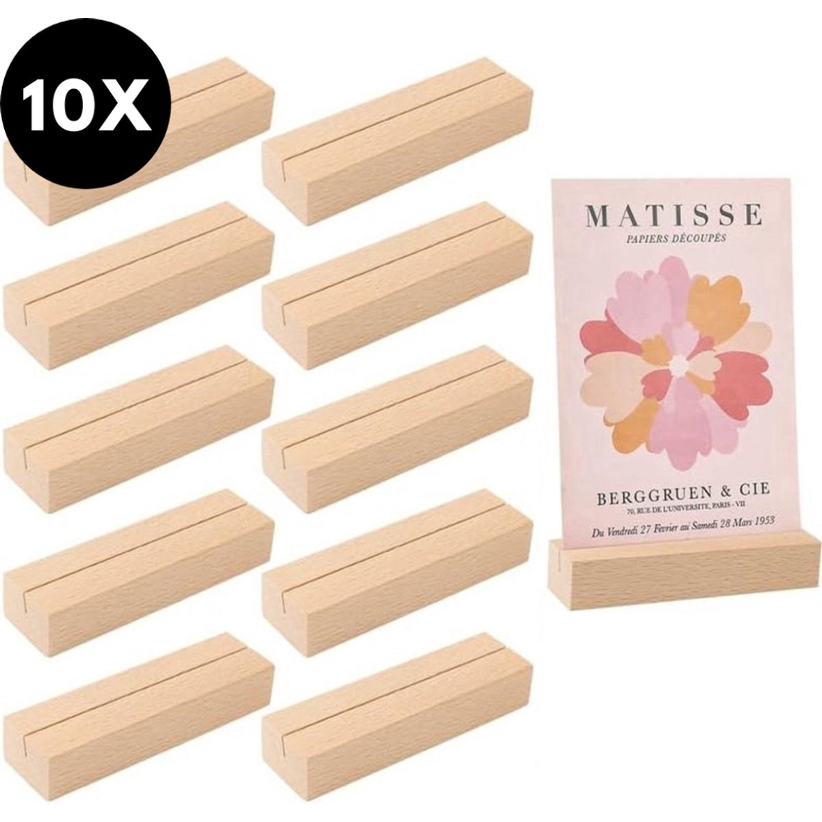 Houten kaartenhouders voor kaarten, foto's en menu's - Set van 10