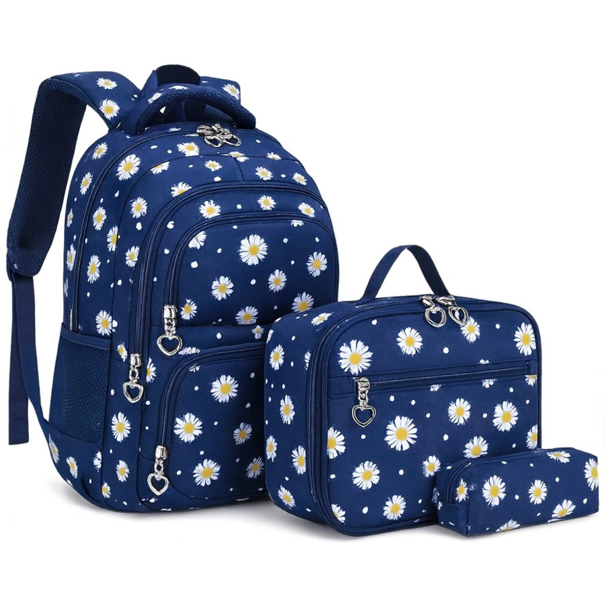 Rugzak met madeliefjesprint - Met lunchtas en etui - Set