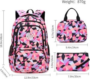 Rugzak met lunchtas en etui - Roze/beige - Schooltassen set