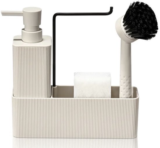 Afwasorganizer met afwasborstel en zeepdispenser - Beige