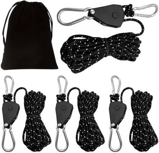 Scheerlijnen met spanner - 4 stuks - Reflecterend - Camping en kamperen - Zwart
