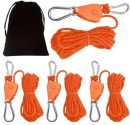 Scheerlijnen 4 stuks - Met spanner - Reflecterend - Camping en kamperen - Oranje