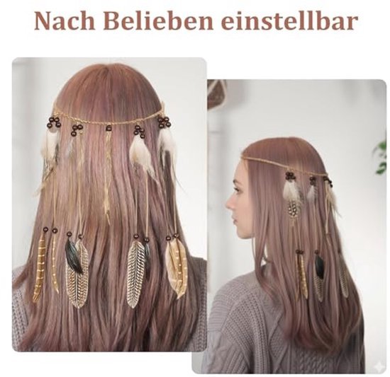 Indianen verkleed set - Veren hoofdband, armband, ketting en oorbellen