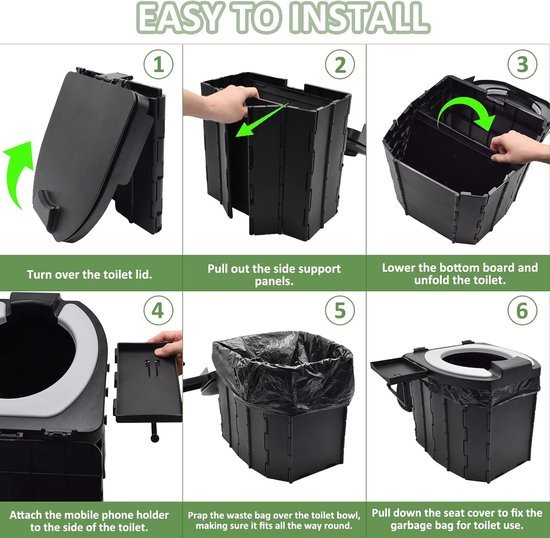 Opvouwbaar campingtoilet - Mobiel toilet - Zwart