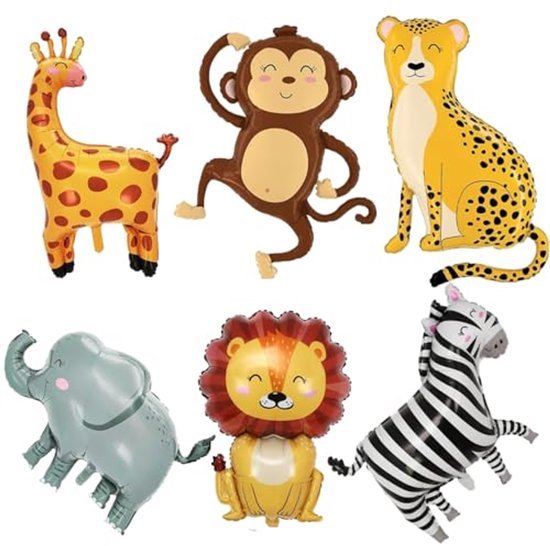 Dierentuin folie ballonnen - Jungle dieren versiering - 6 stuks
