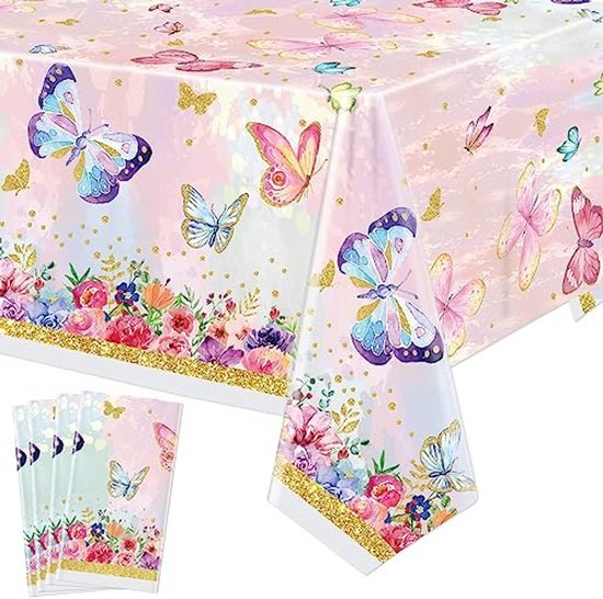 Tafelkleed vlinders en bloemen - Wegwerp tafellaken - 130 x 220 cm