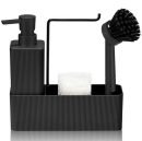 Afwasorganizer met zeepdispenser en afwasborstel - Zwart