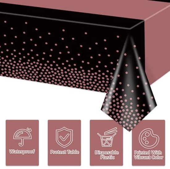 Tafelkleed Luxe - Wegwerp tafellaken - 130 x 220 cm - Roze/zwart