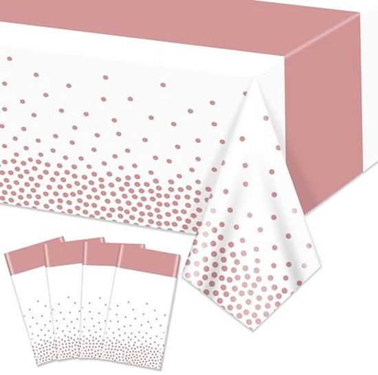 Tafelkleed Glamour - Wegwerp tafellaken - 130 x 220 cm - Roze/wit