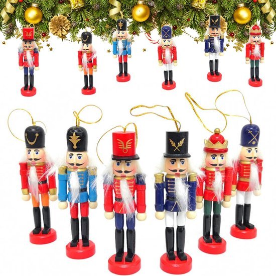Ophangbare notenkrakers - Kerstmis - Mini houten soldaatjes - 6 stuks