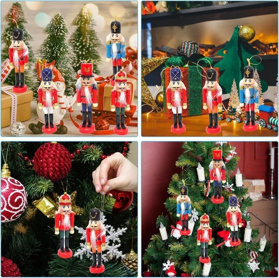 Ophangbare notenkrakers - Kerstmis - Mini houten soldaatjes - 6 stuks