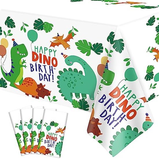Tafelkleed Happy Birthday Dino - Wegwerp tafellaken - 130 x 220 cm