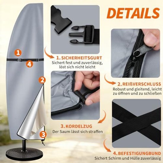 Parasolhoes voor parasol - Grijs - Beschermhoes tuinparasol - Waterdicht