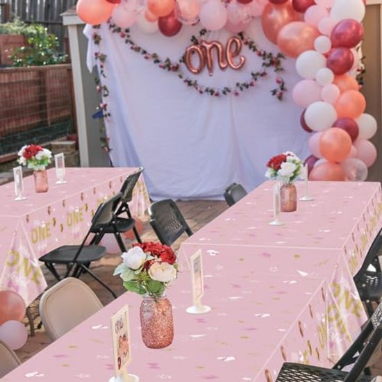 Tafelkleed Miss ONEderful - 1e verjaardag - Wegwerp tafellaken - Roze