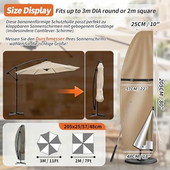 Parasolhoes voor parasol - Beige - Beschermhoes tuinparasol - Waterdicht