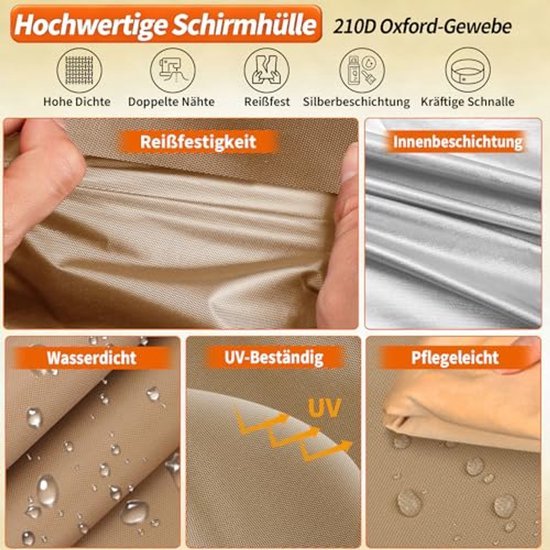Parasolhoes voor parasol - Beige - Beschermhoes tuinparasol - Waterdicht