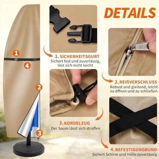 Parasolhoes voor parasol - Beige - Beschermhoes tuinparasol - Waterdicht