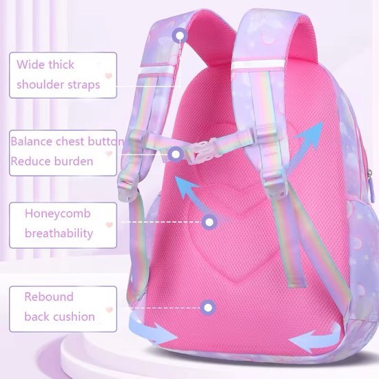 Schooltas met lunchtas - Rugzak set voor kinderen - Paars/roze