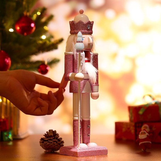 Grote notenkraker met glitters - Houten Kerst soldaat - Roze