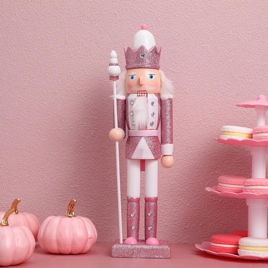 Grote notenkraker met glitters - Houten Kerst soldaat - Roze