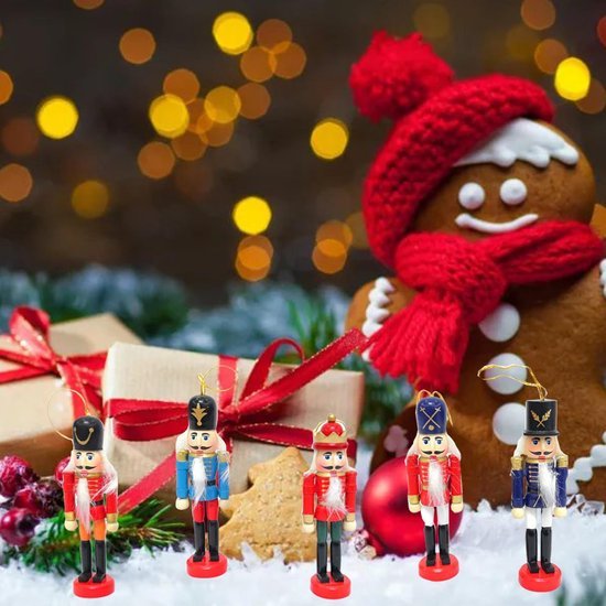 Ophangbare notenkrakers - Kerstmis - Mini houten soldaatjes - 6 stuks